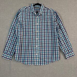 Denver Hayes Classic Fit Button Down Shirt Tattersall Blues Mens XL Long Sleeve